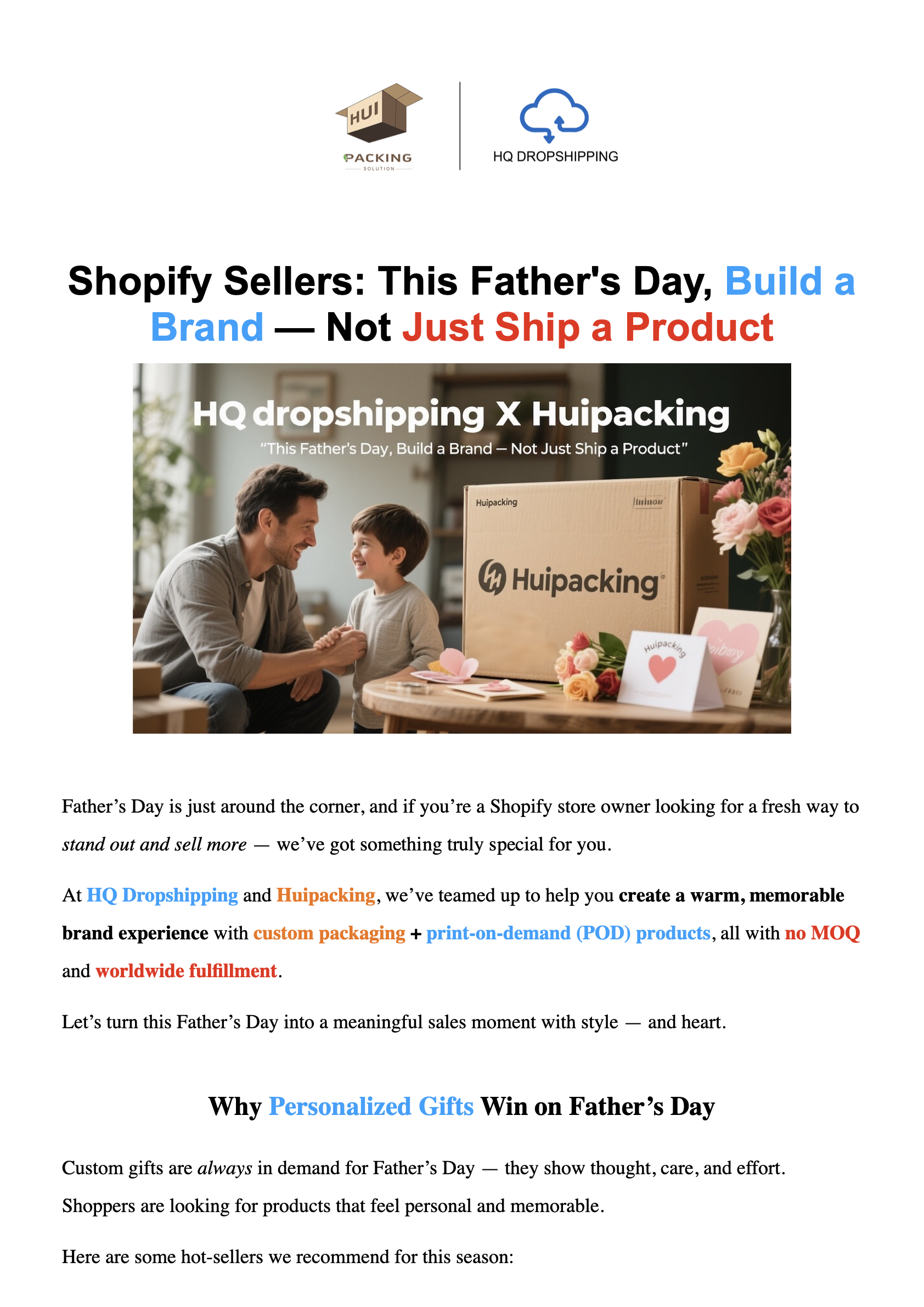 Father’s Day marketing tips for Shopify sellers using custom POD gifts and branded packaging to build emotional connection