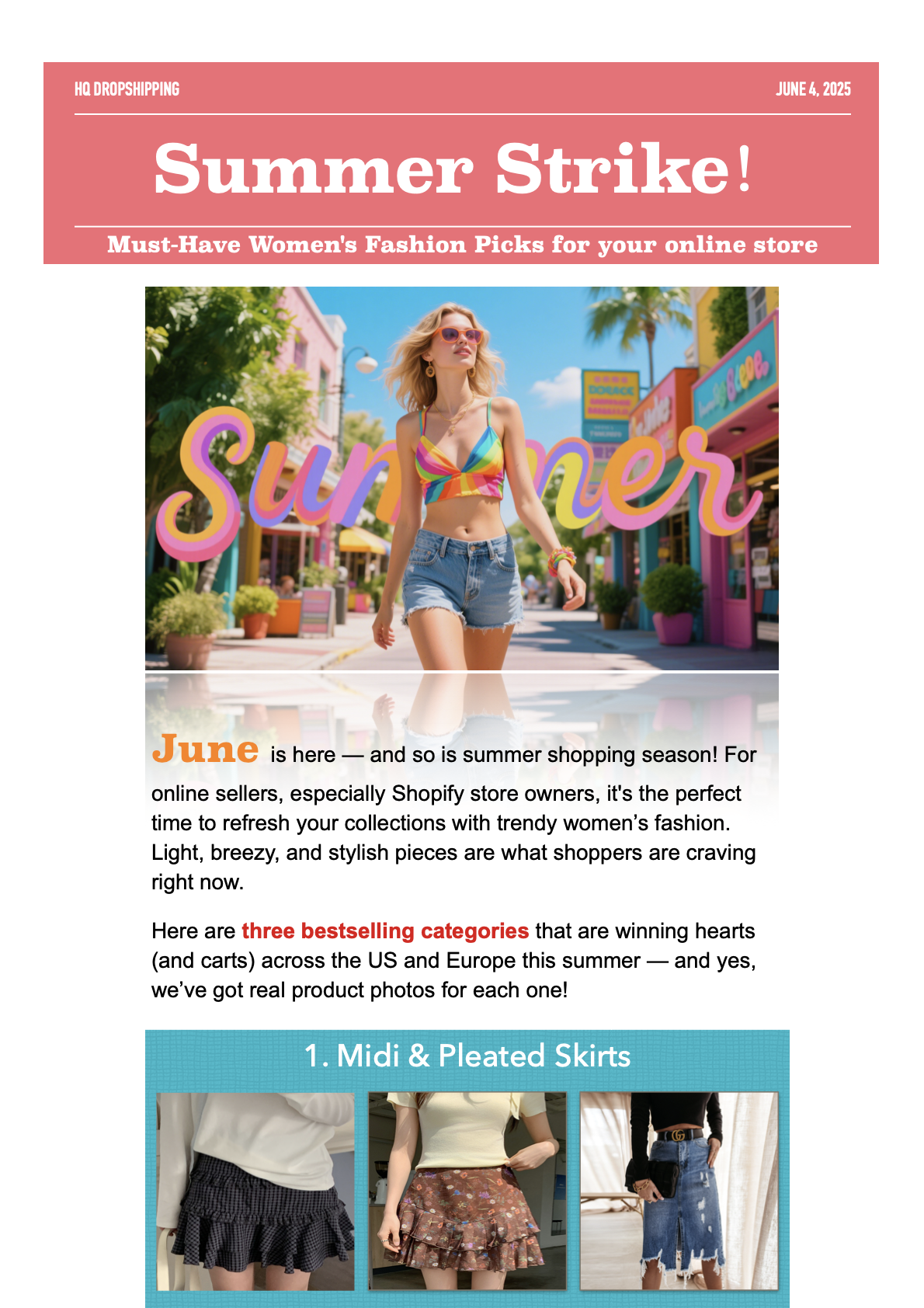 Start Selling Women's Summer Clothing – Best Picks for Shopify Stores Summer 2025 women’s fashion trends for online sellers – midi skirts, tank tops, and matching sets