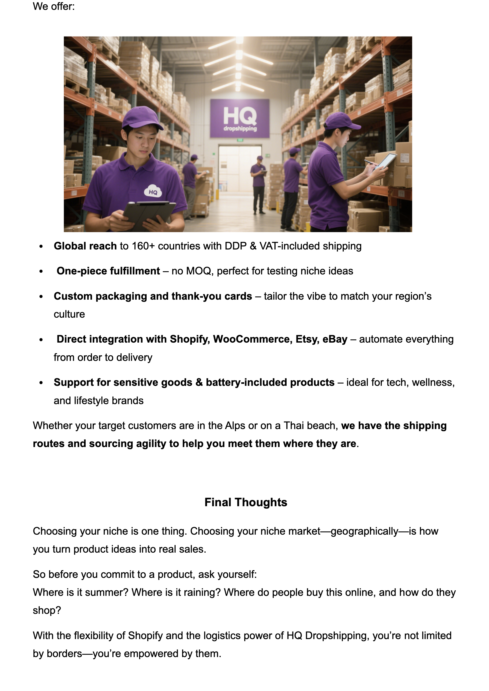 HQ Dropshipping global fulfillment and platform integration services