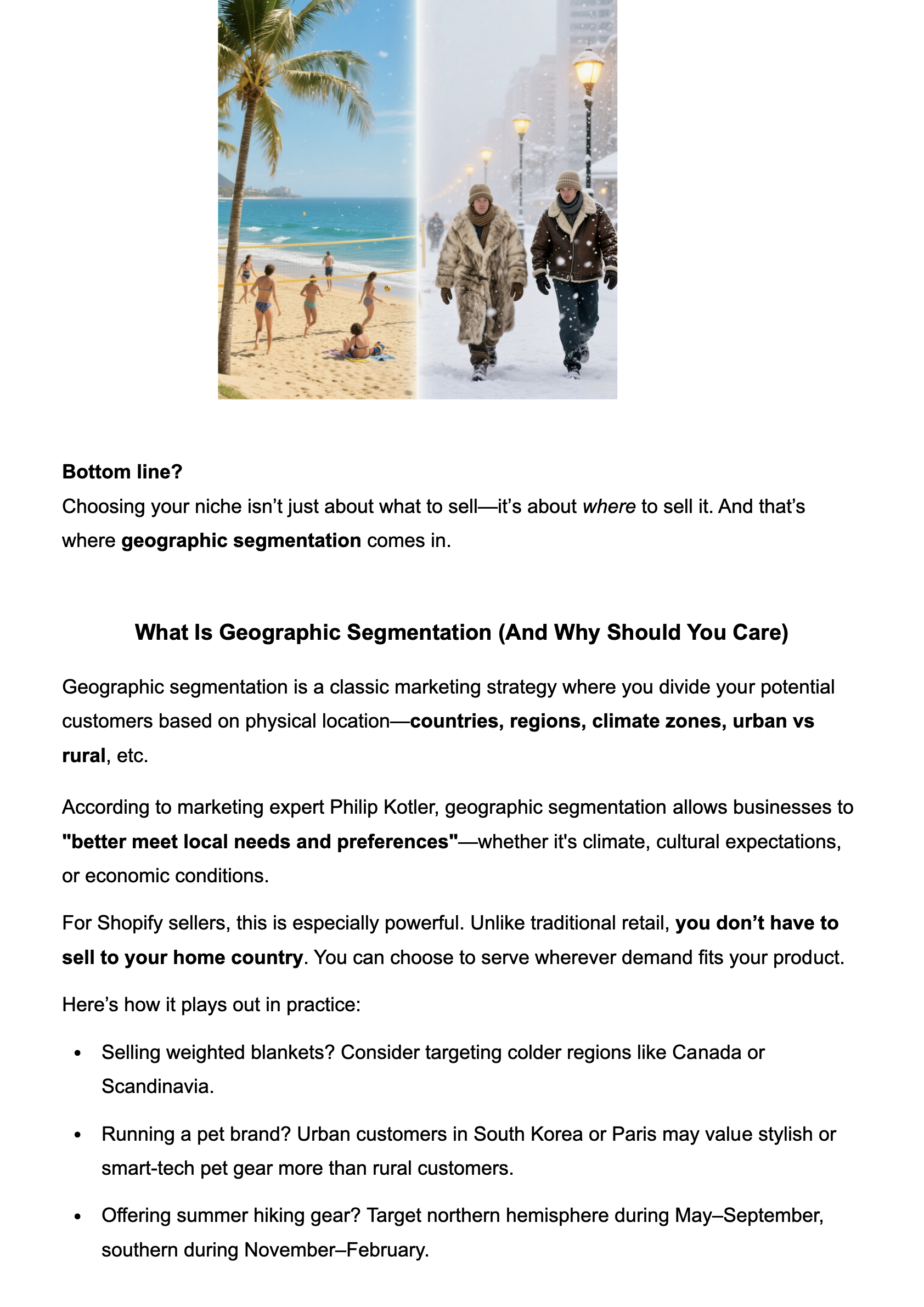 Summer and winter climate comparison between hemispheres for e-commerce targeting