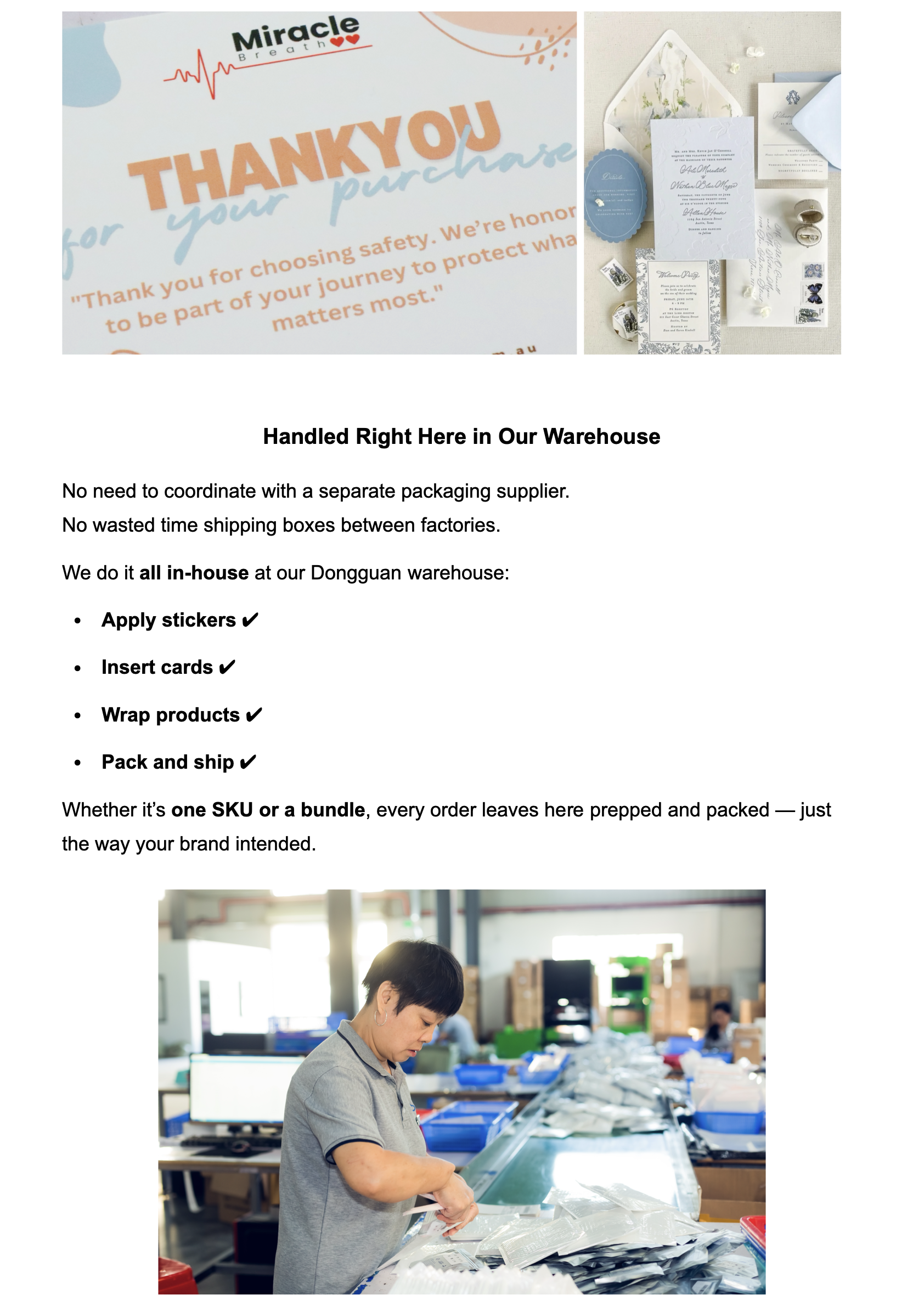 Thank-you cards and custom seals in dropshipping packaging – build brand loyalty