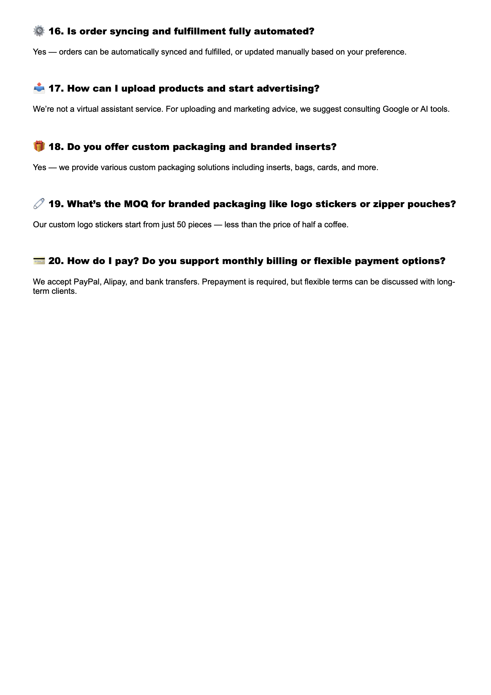 custom dropshipping packaging, branded stickers, and sensitive cargo support – hq dropshipping